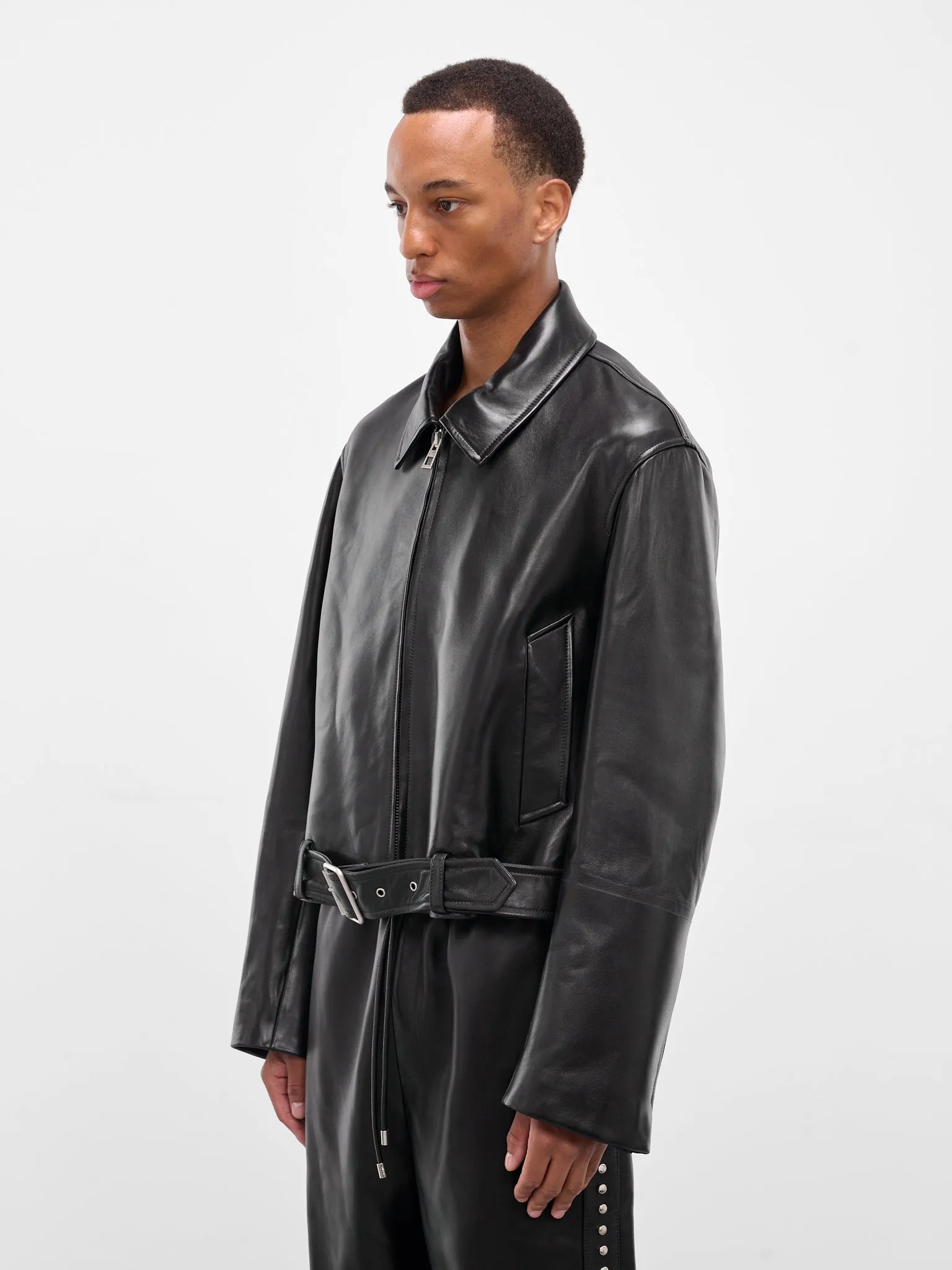 Black Lambskin Cropped Zip Jacket (H526Y34L92-1100-BLACK) sold by lorenzo product image thumbnail 2