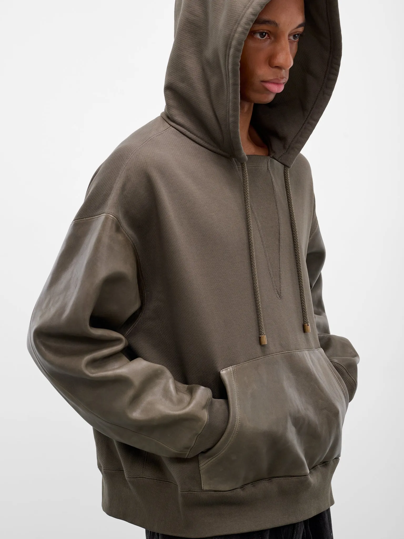 Gray Hybrid Lambskin Cotton Hoodie (H526Y25X66-4160-KHAKI-GREEN) sold by lorenzo product image thumbnail 4