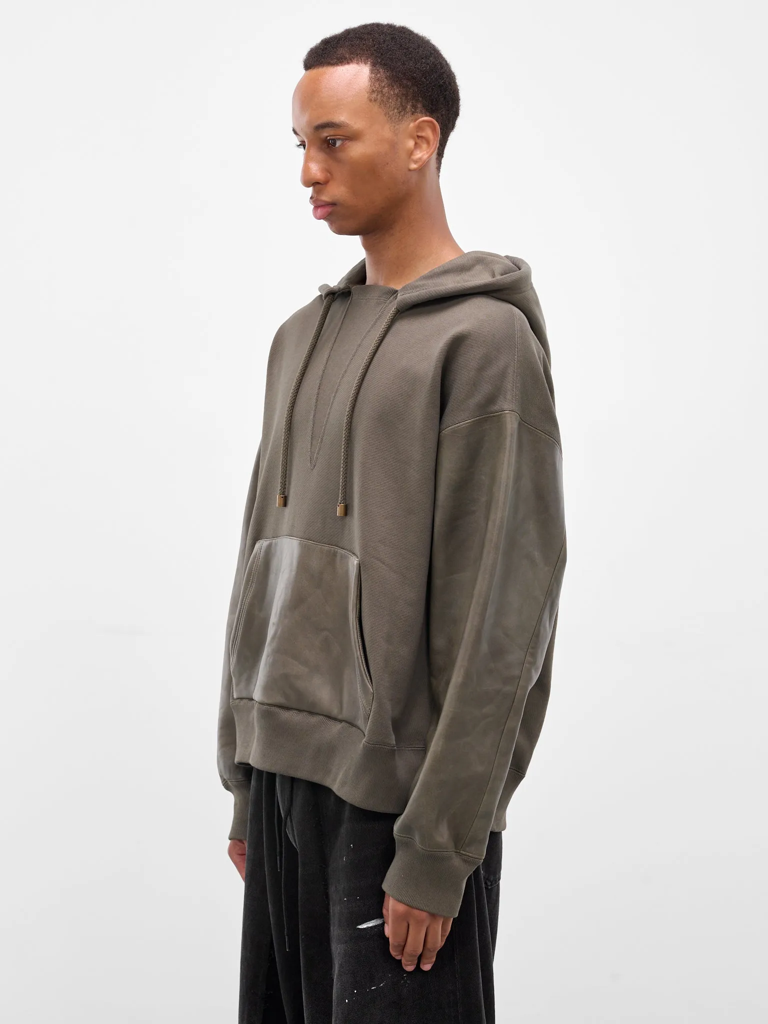 Gray Hybrid Lambskin Cotton Hoodie (H526Y25X66-4160-KHAKI-GREEN) sold by lorenzo product image thumbnail 2