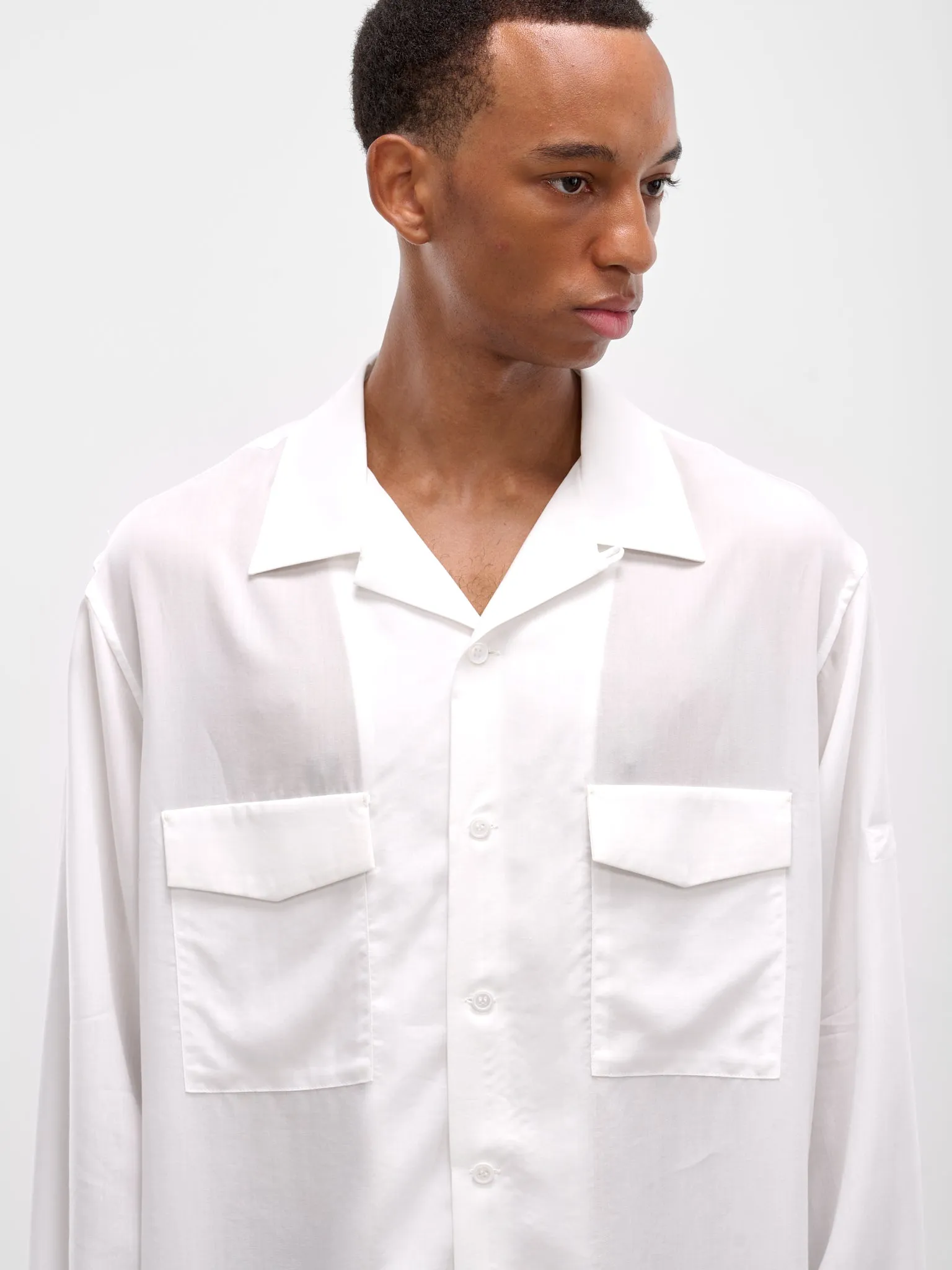 White Oversized Pocket Button-Up Shirt (HL-B91-250-1-WHITE) sold by lorenzo product image thumbnail 4