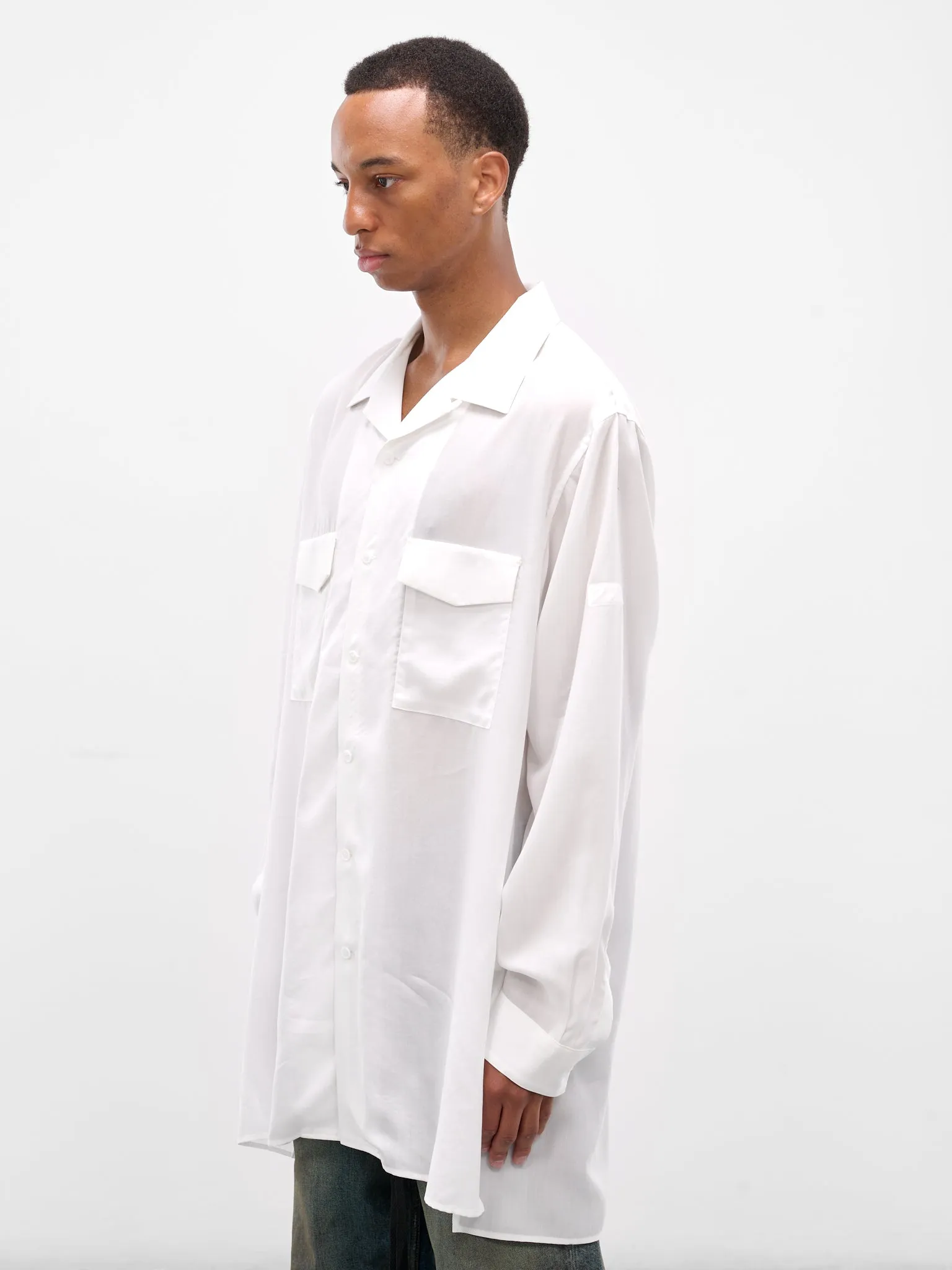 White Oversized Pocket Button-Up Shirt (HL-B91-250-1-WHITE) sold by lorenzo product image thumbnail 2