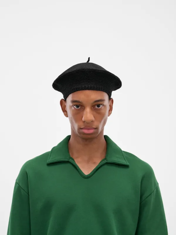 Black Merino Wool Crochet Berete (MRS24KA011-BLACK sold by lorenzo