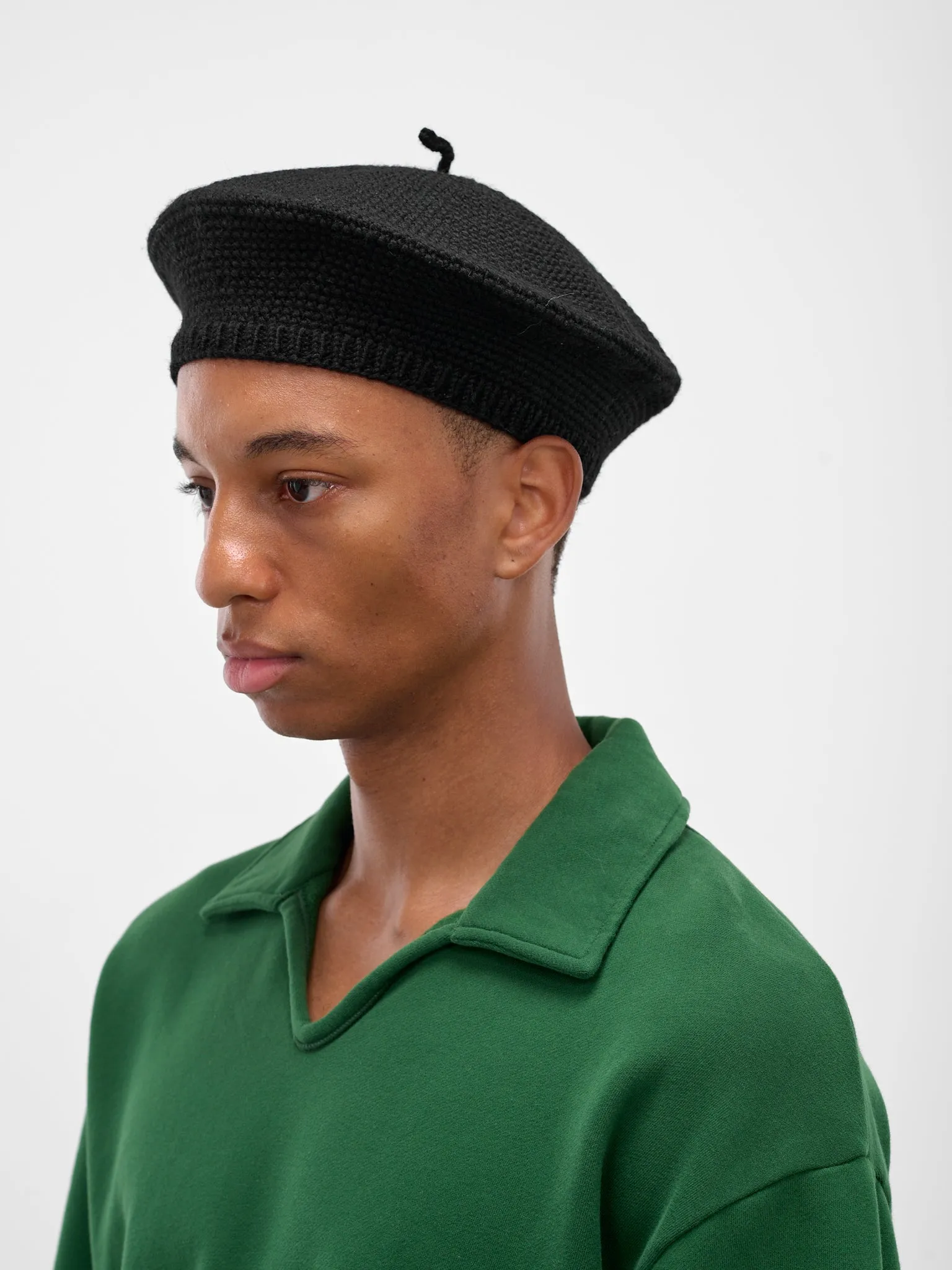 Black Merino Wool Crochet Berete (MRS24KA011-BLACK sold by lorenzo product image thumbnail 2