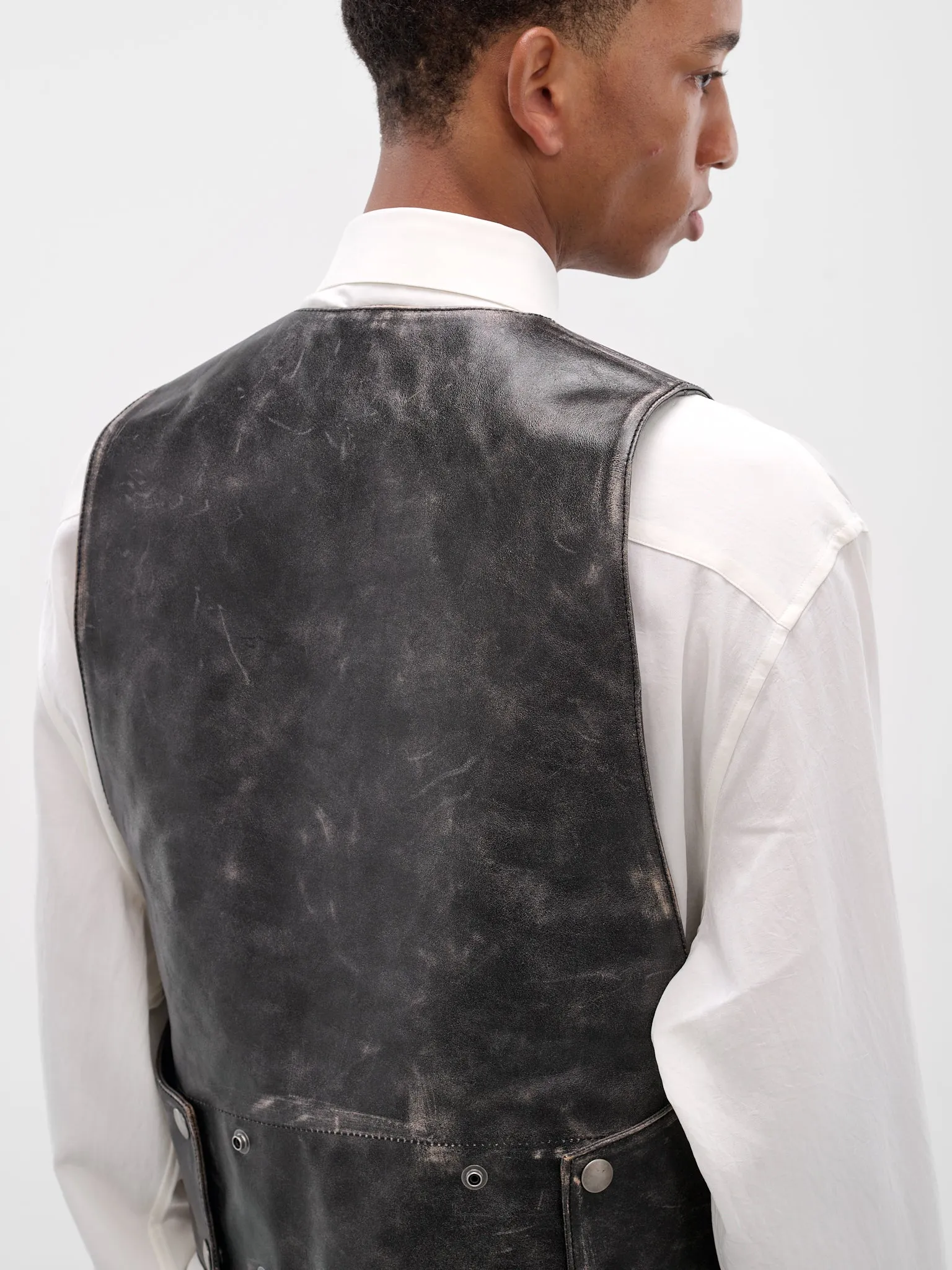 Albien Black Worn Leather Vest (B0013408-LT169-D0093-BLACK-NUD) sold by lorenzo product image thumbnail 5
