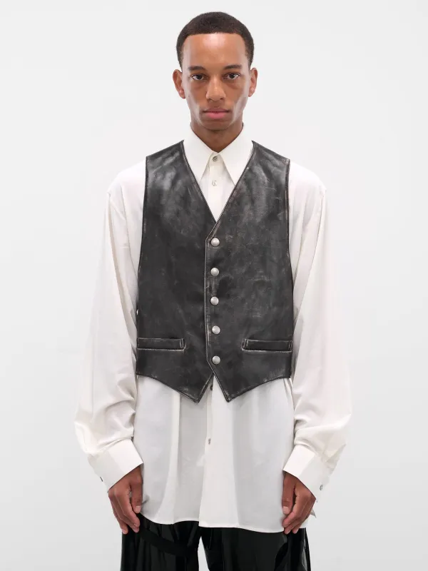 Albien Black Worn Leather Vest (B0013408-LT169-D0093-BLACK-NUD) sold by lorenzo