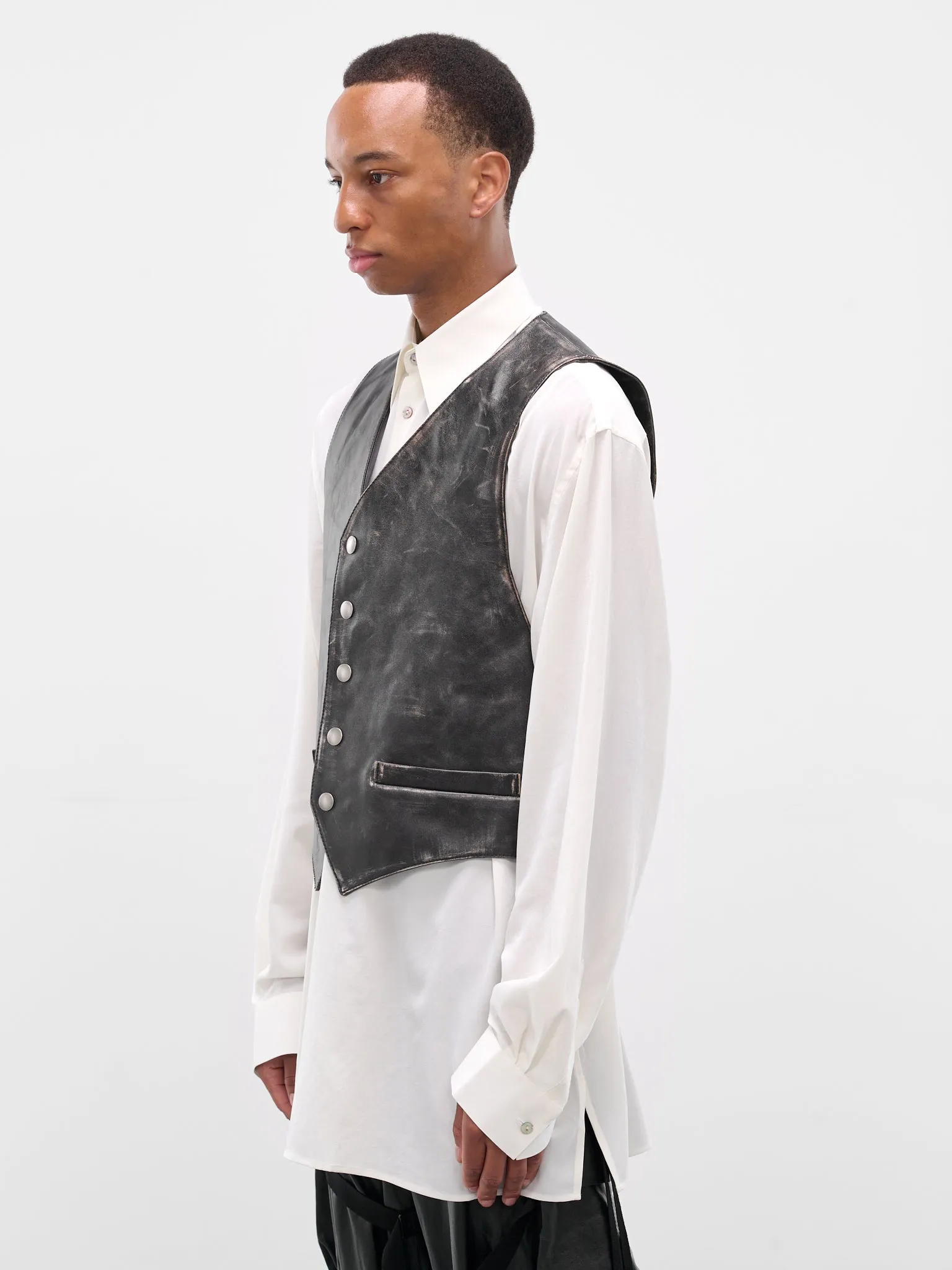 Albien Black Worn Leather Vest (B0013408-LT169-D0093-BLACK-NUD) sold by lorenzo product image thumbnail 2