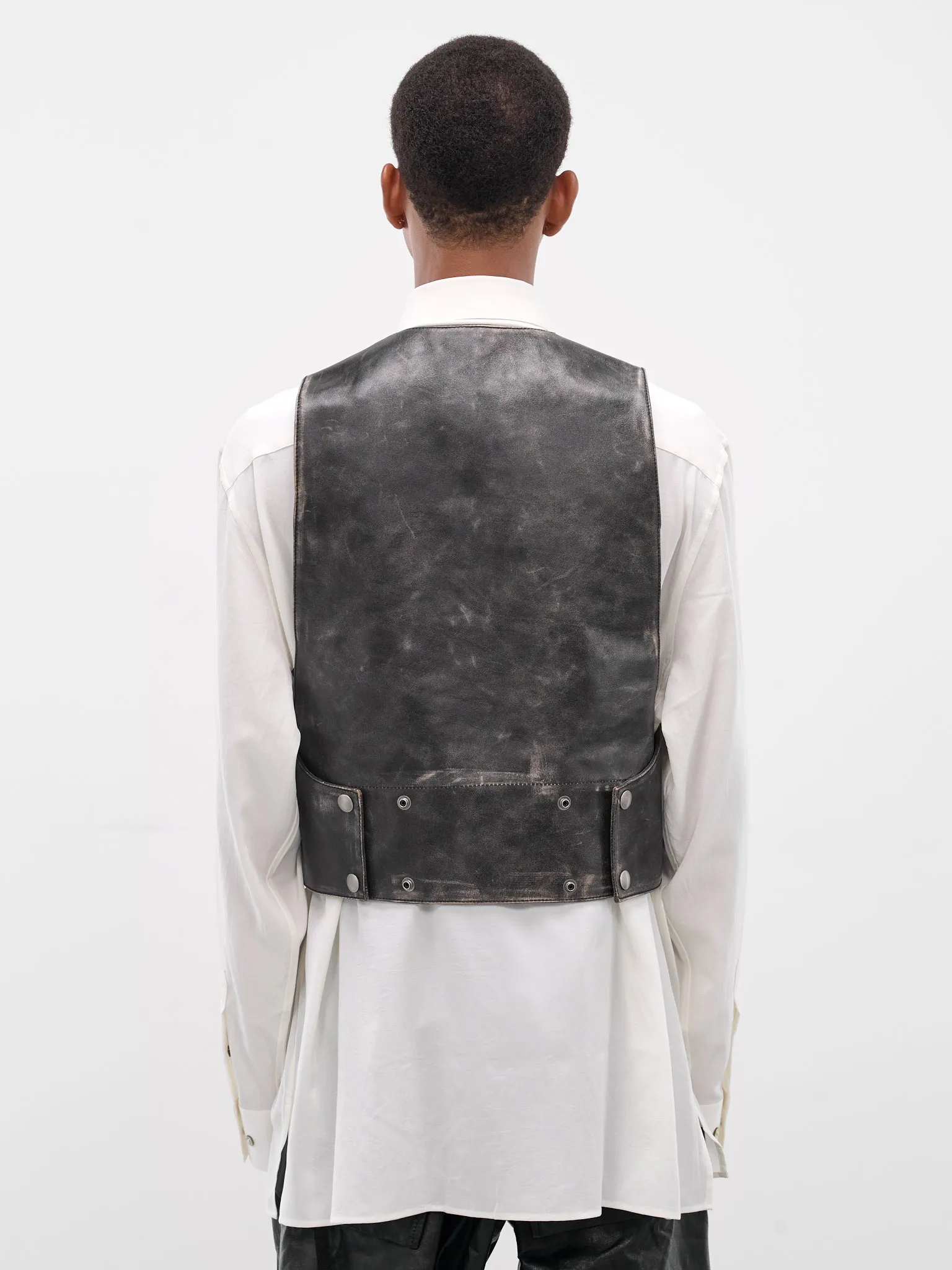 Albien Black Worn Leather Vest (B0013408-LT169-D0093-BLACK-NUD) sold by lorenzo product image thumbnail 3