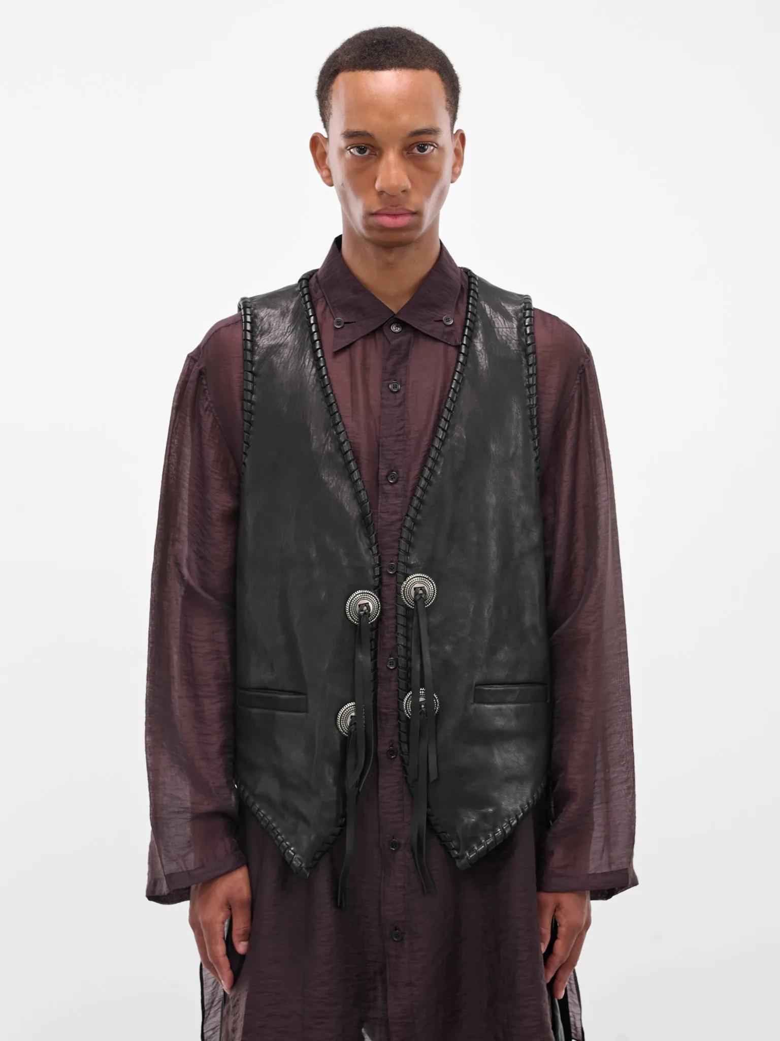 Tim Black Lamb Leather Vest (B0013407-LT137-099-BLACK) sold by lorenzo