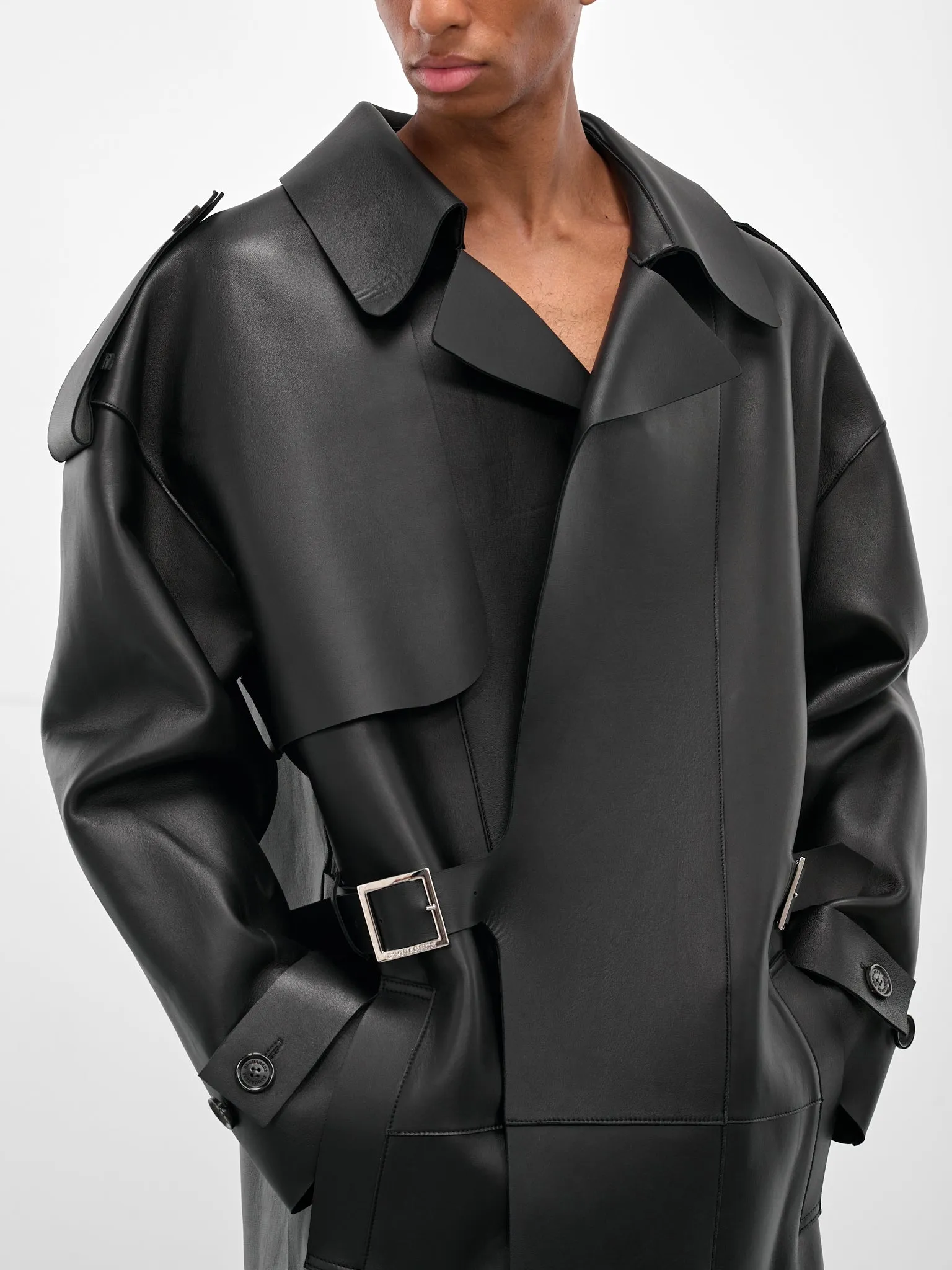 Black Sheep Leather Trench Coat (S71AA0469-SY1345-BLACK) sold by lorenzo product image thumbnail 4