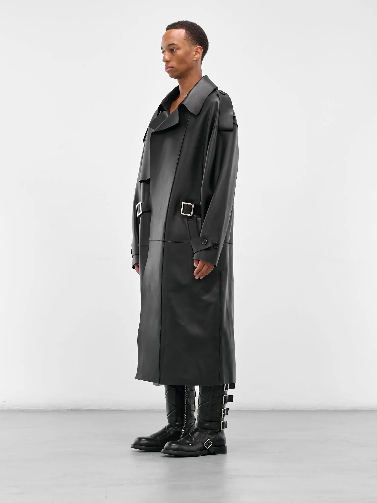 Black Sheep Leather Trench Coat (S71AA0469-SY1345-BLACK) sold by lorenzo product image thumbnail 2