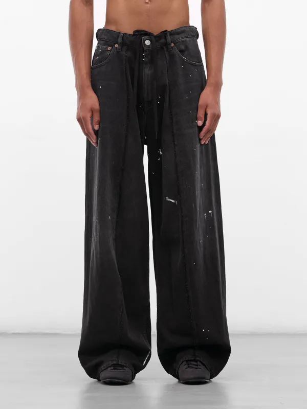 Black Denim Paint Baggy Jeans (SH0LA0011-M30011-966-DENIM-BLA) sold by lorenzo