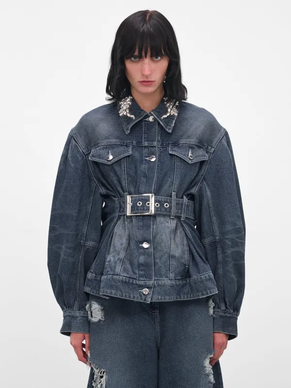 Blue Denim Peplum Biker Jacket (6132TB-1231D-BLUE-PEARL-CLEAR) sold by lorenzo