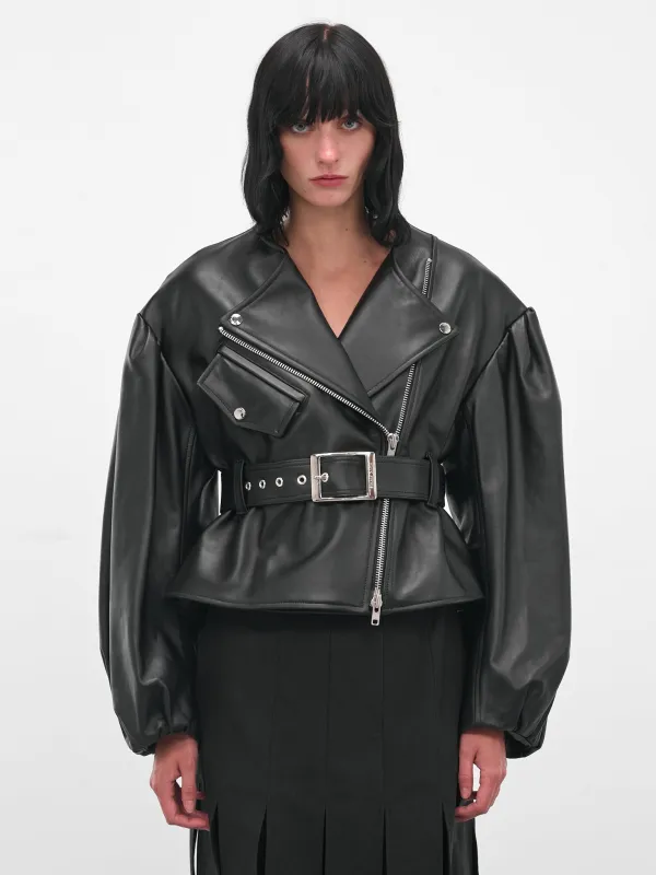 Black Leather Cropped Biker Jacket (6131-0457-BLACK) sold by lorenzo