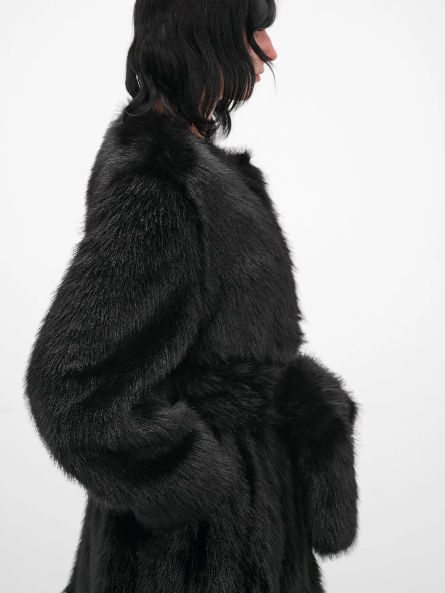 Black Oversized Long Fur Coat (2074-1090-BLACK) sold by lorenzo product image thumbnail 5