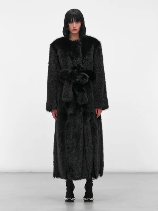 Black Oversized Long Fur Coat (2074-1090-BLACK) made by Simone Rocha