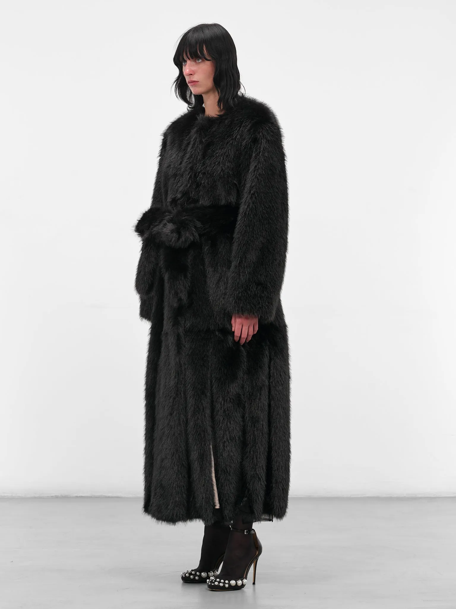 Black Oversized Long Fur Coat (2074-1090-BLACK) sold by lorenzo product image thumbnail 2