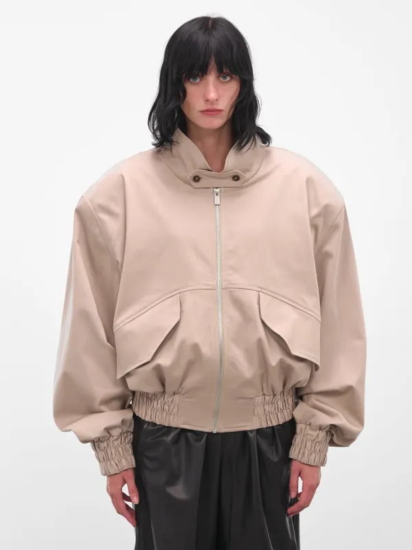 Beige Oversized Highneck Crop Bomber (JACKET-04-BEIGE) sold by lorenzo
