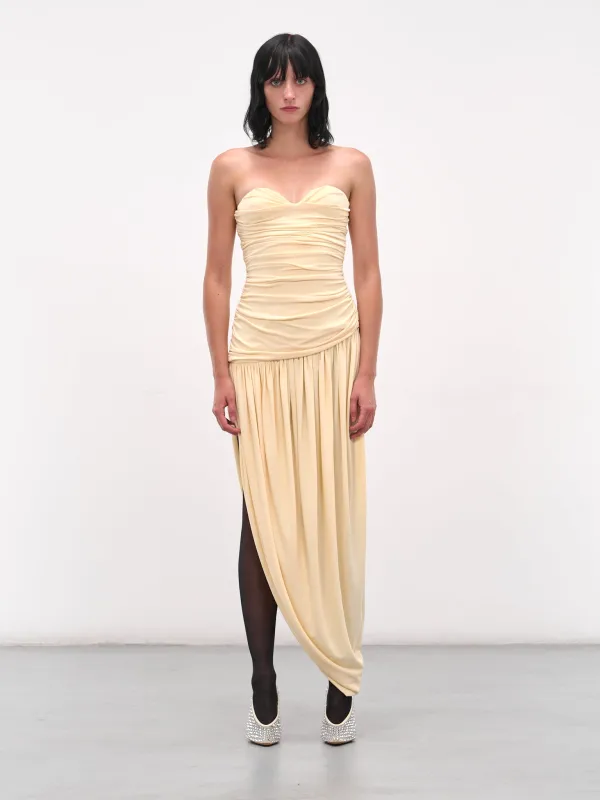 Cream Open-Leg Draped Midi Dress (DRESS-11-CREAM) sold by lorenzo