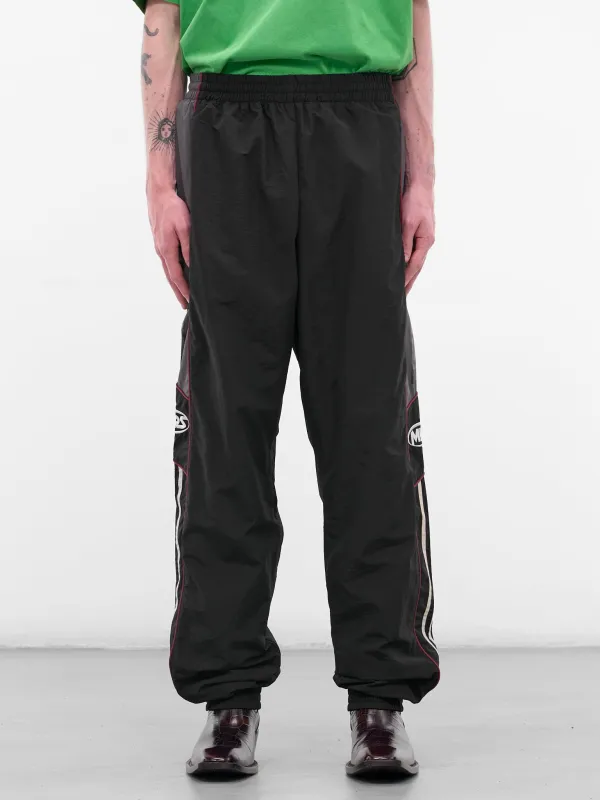 Black Nylon Stripe Joggers (122WP01009-BLACK-GREY) sold by lorenzo
