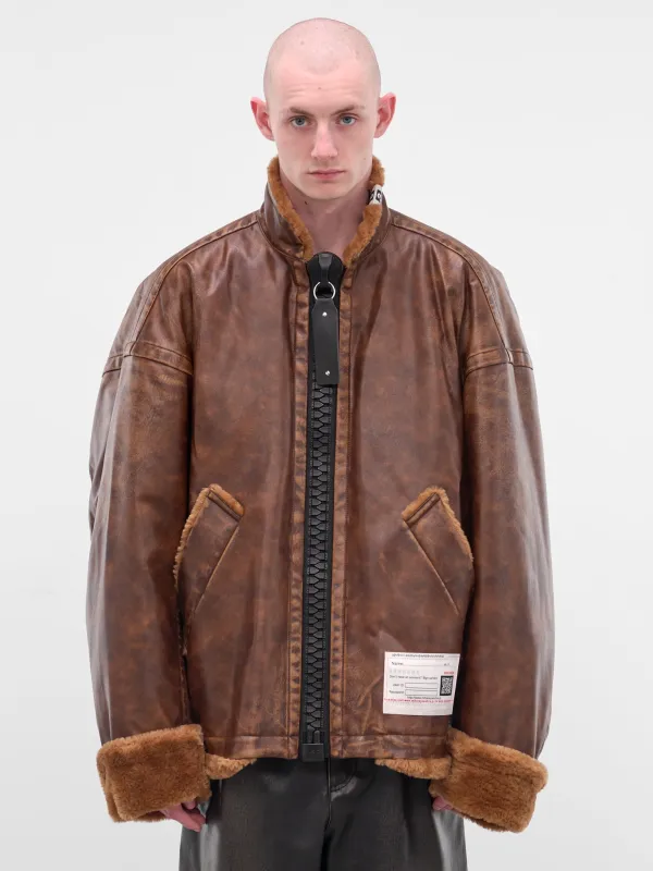 Brown Oversized Leather Shearling Jacket (A15BL071-BROWN_ sold by lorenzo