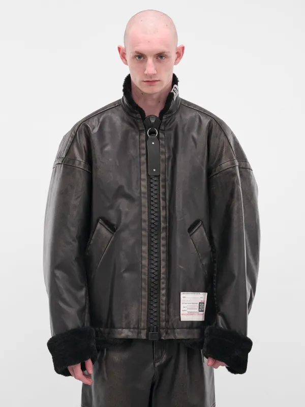 Black Oversized Leather Shearling Jacket (A15BL071-BLACK) sold by lorenzo