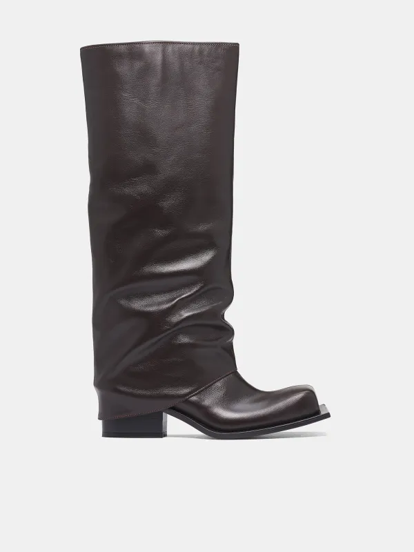 Havva Chunky Heel Leather Boots (HAVB-CHOBR-CHOCOLATE-BROWN) sold by lorenzo