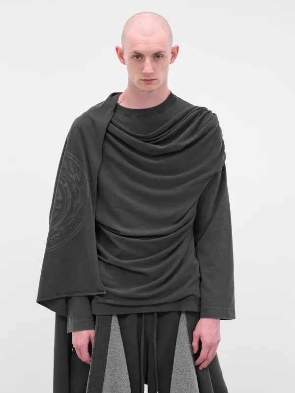 Black Draped Scarf Logo Tee (TO347-J021-00-BLACK) sold by lorenzo