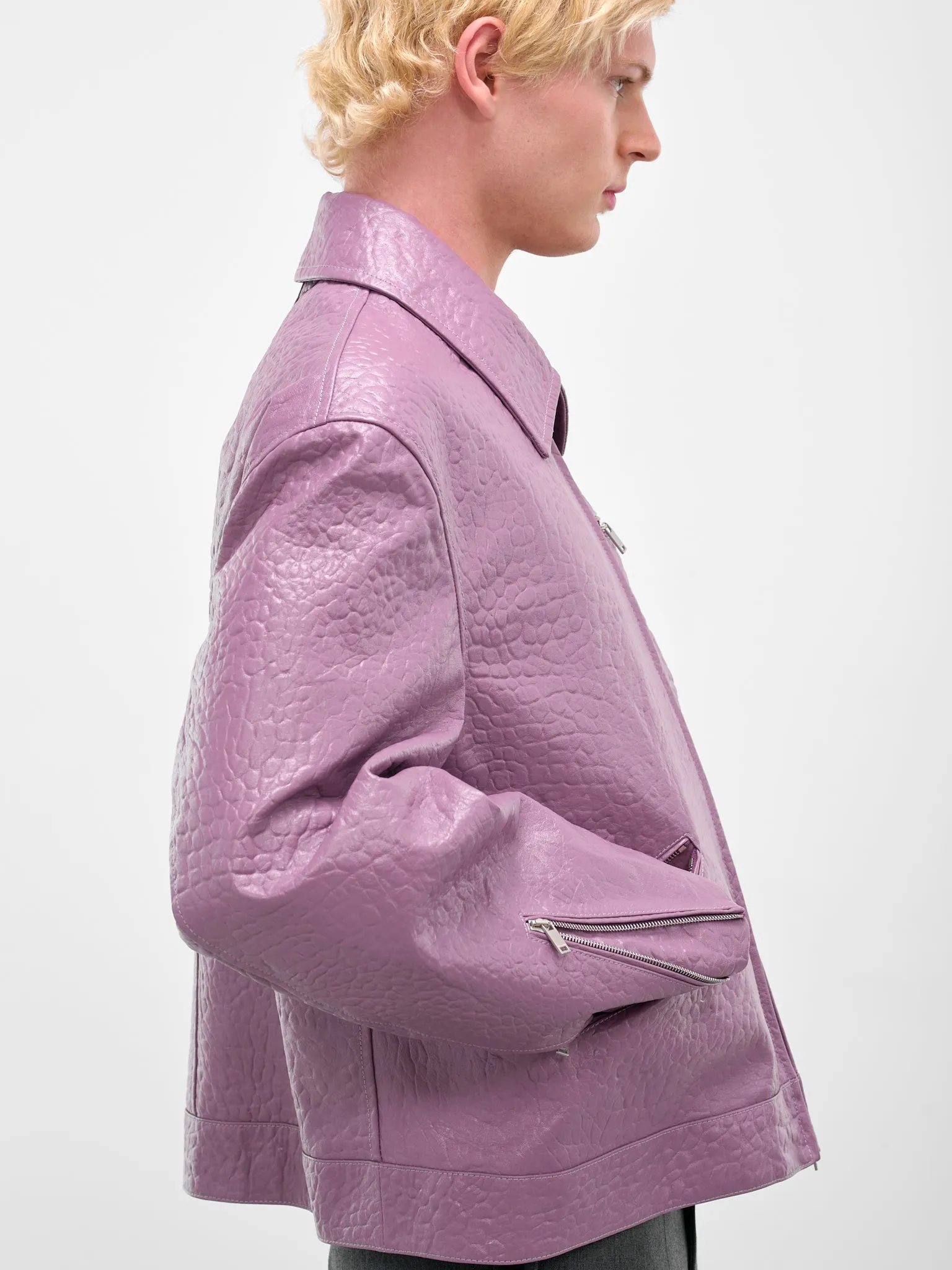 Purple Pebbled Leather Zip Jacket (J21SW0108-J07223-PURPLE) sold by lorenzo product image thumbnail 5