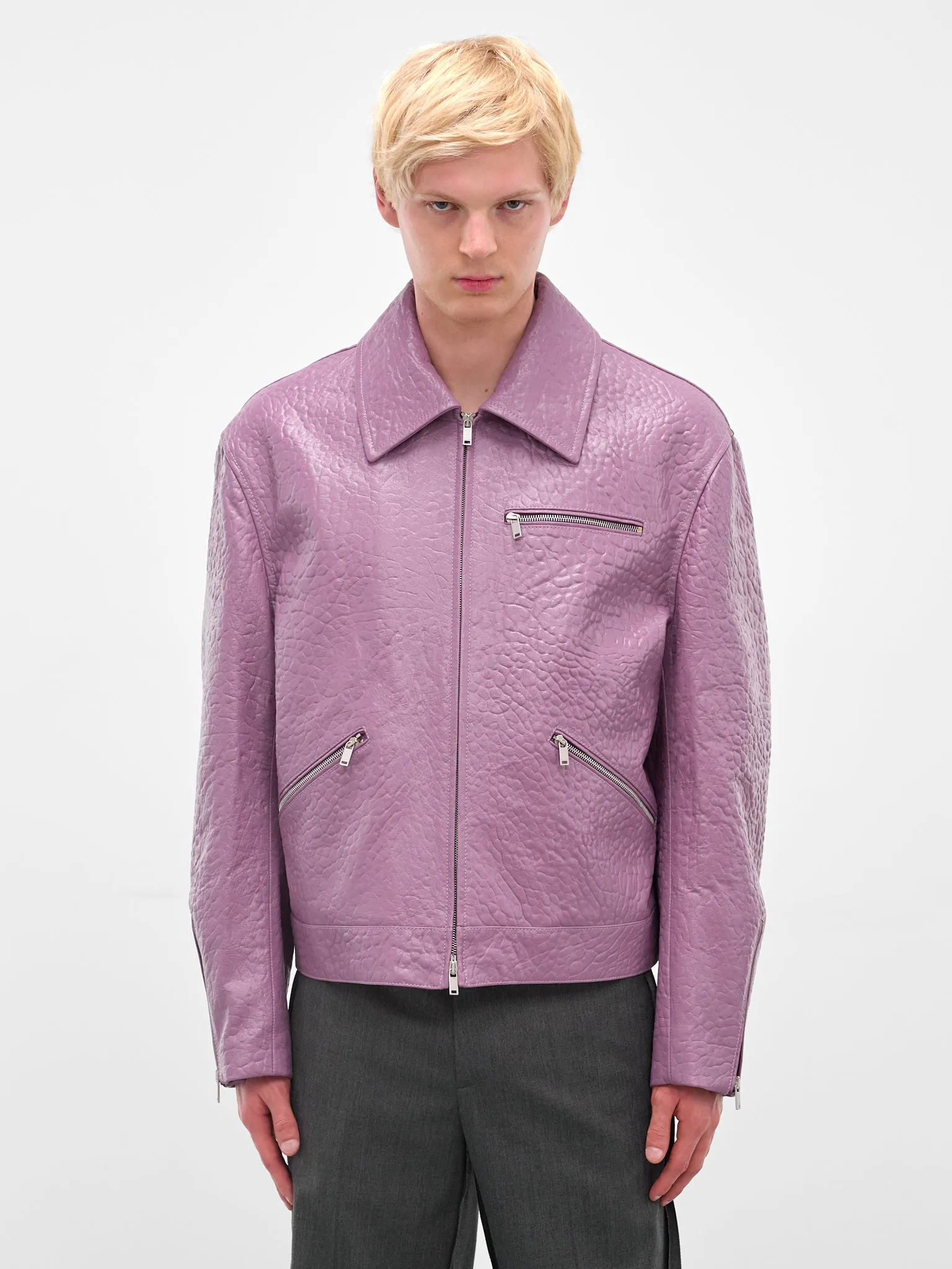 Purple Pebbled Leather Zip Jacket (J21SW0108-J07223-PURPLE) sold by lorenzo