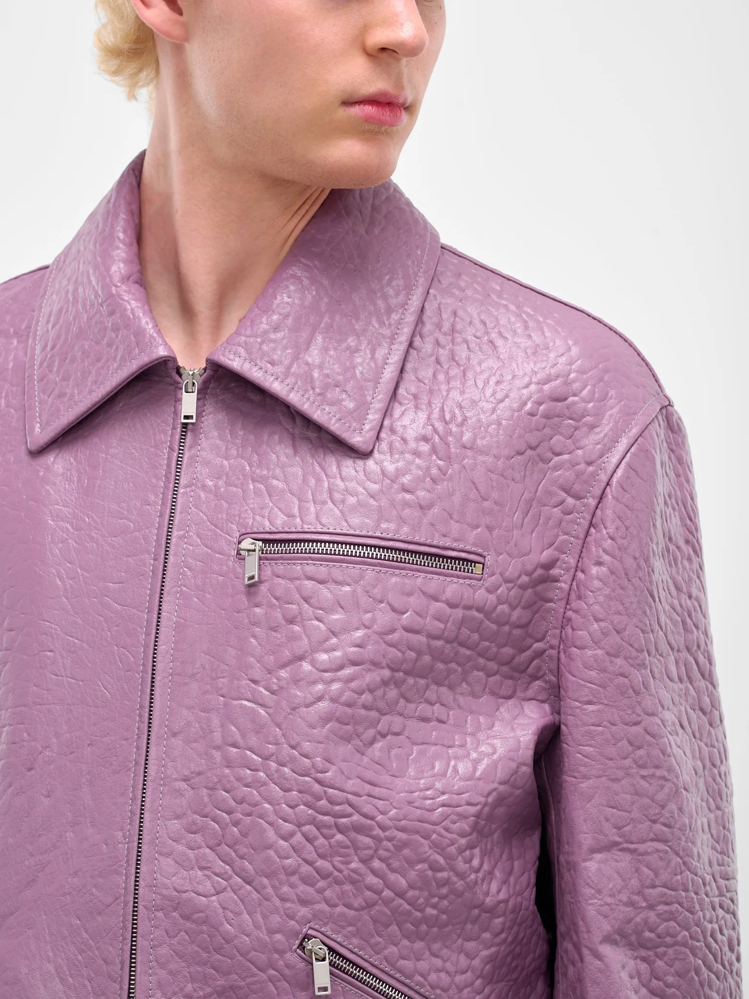 Purple Pebbled Leather Zip Jacket (J21SW0108-J07223-PURPLE) sold by lorenzo product image thumbnail 4