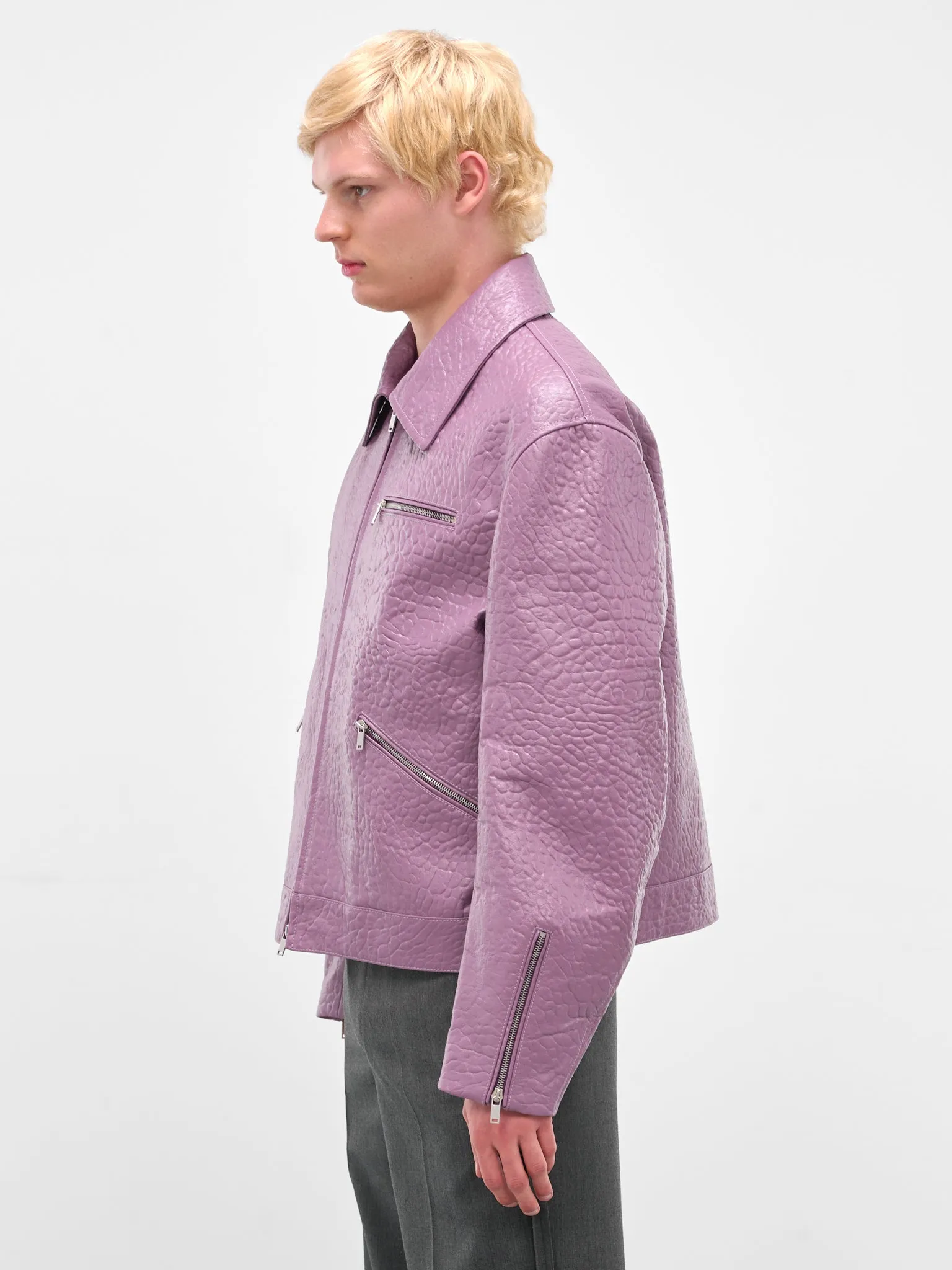 Purple Pebbled Leather Zip Jacket (J21SW0108-J07223-PURPLE) sold by lorenzo product image thumbnail 2