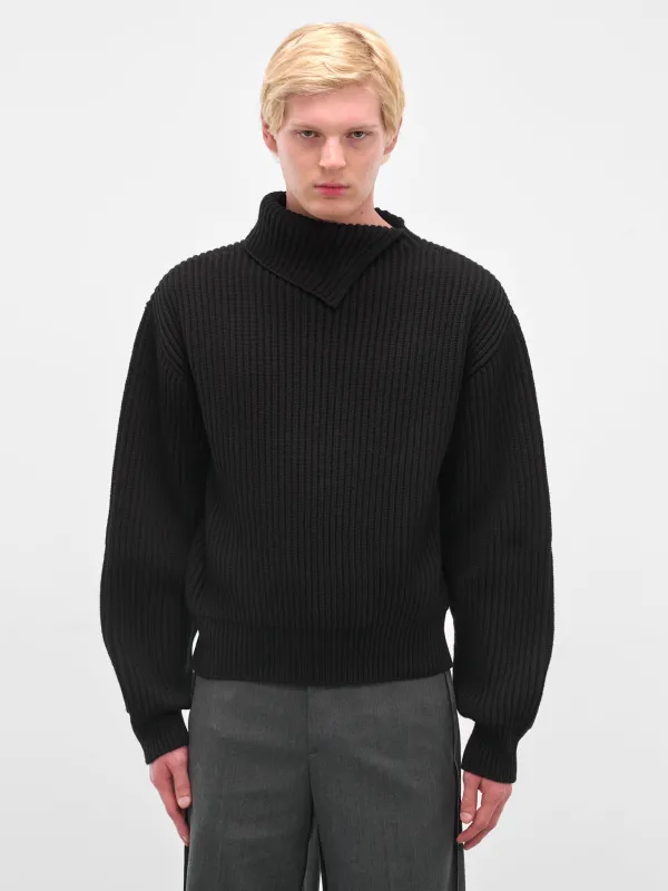 Black Turtleneck Collar Rib-Knit Sweater (J21GP0183-J14809-BLACK) sold by lorenzo