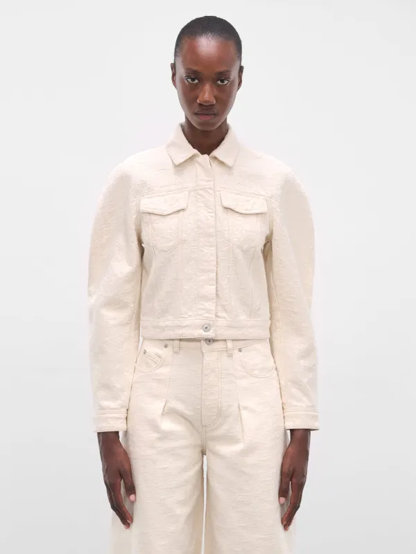 White Ovalo Cropped Denim Jacket (LA-VESTE-DE-NIMES-OVALO-OFF-WH) sold by lorenzo