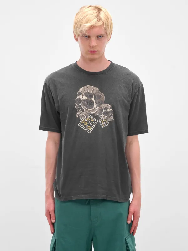 'Peckish Rain Skull' Graphic Tee (K2506CS233-BLK-BLACK) made by Kapital