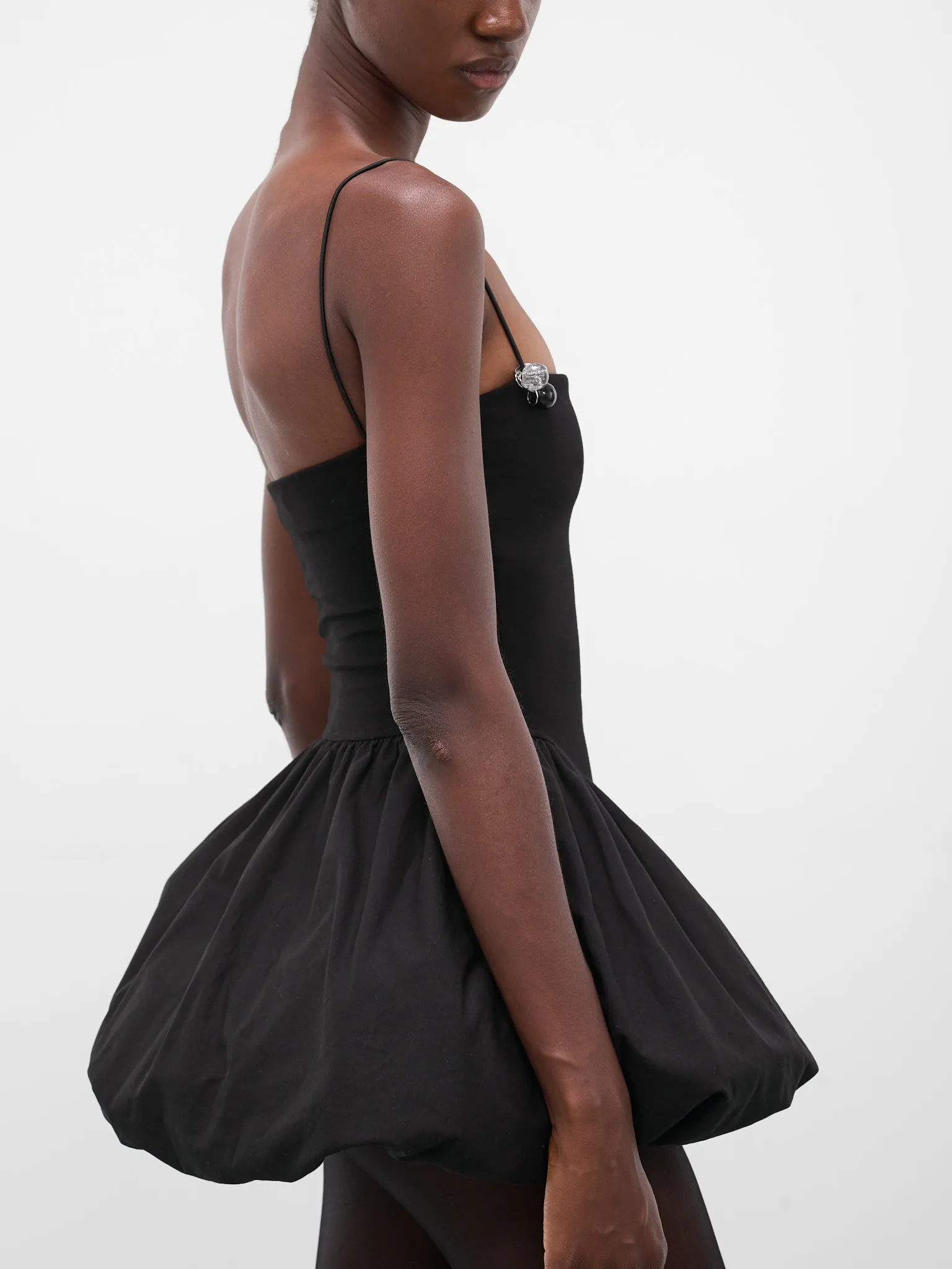 Black Poplin Balloon Mini Dress (FLAW25WWBLMDRS-BLACK) sold by lorenzo product image thumbnail 5
