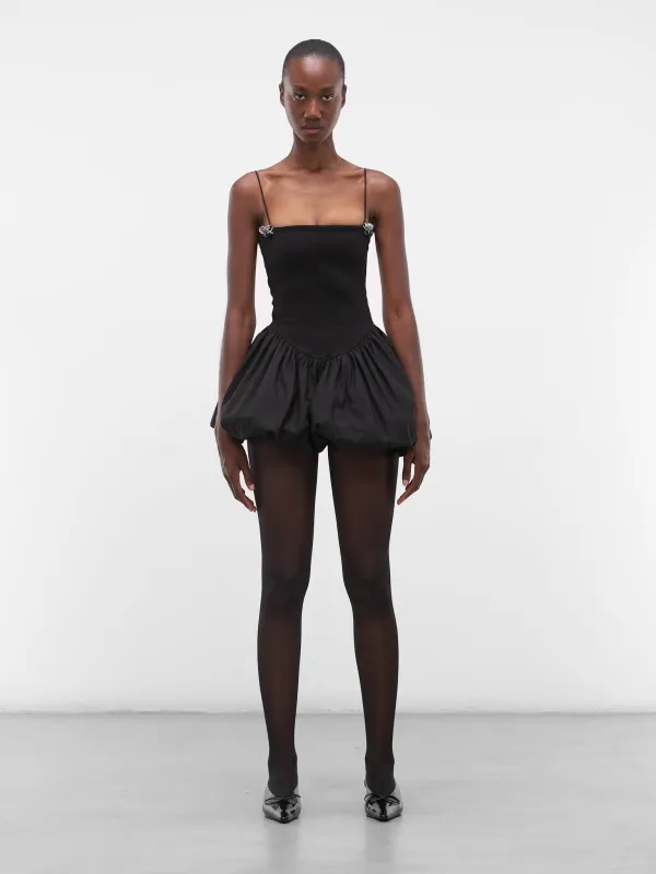 Black Poplin Balloon Mini Dress (FLAW25WWBLMDRS-BLACK) sold by lorenzo