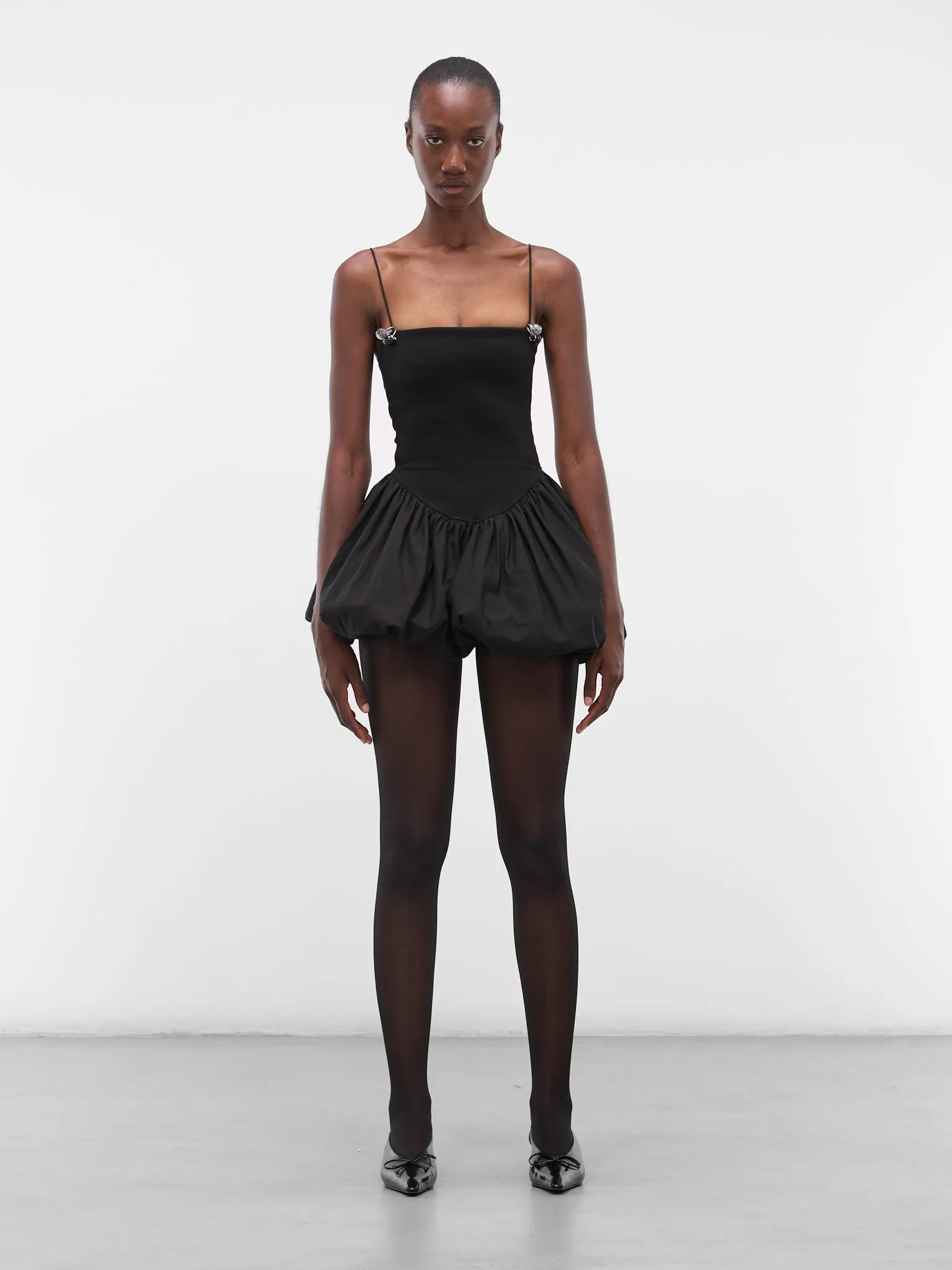 Black Poplin Balloon Mini Dress (FLAW25WWBLMDRS-BLACK) sold by lorenzo