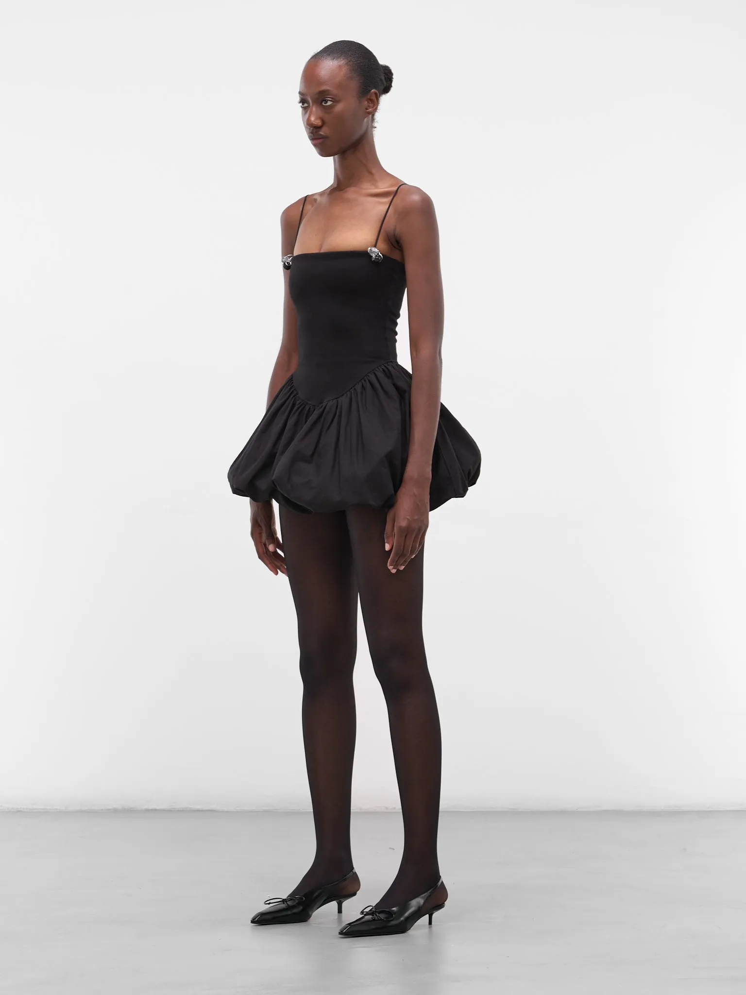 Black Poplin Balloon Mini Dress (FLAW25WWBLMDRS-BLACK) sold by lorenzo product image thumbnail 2