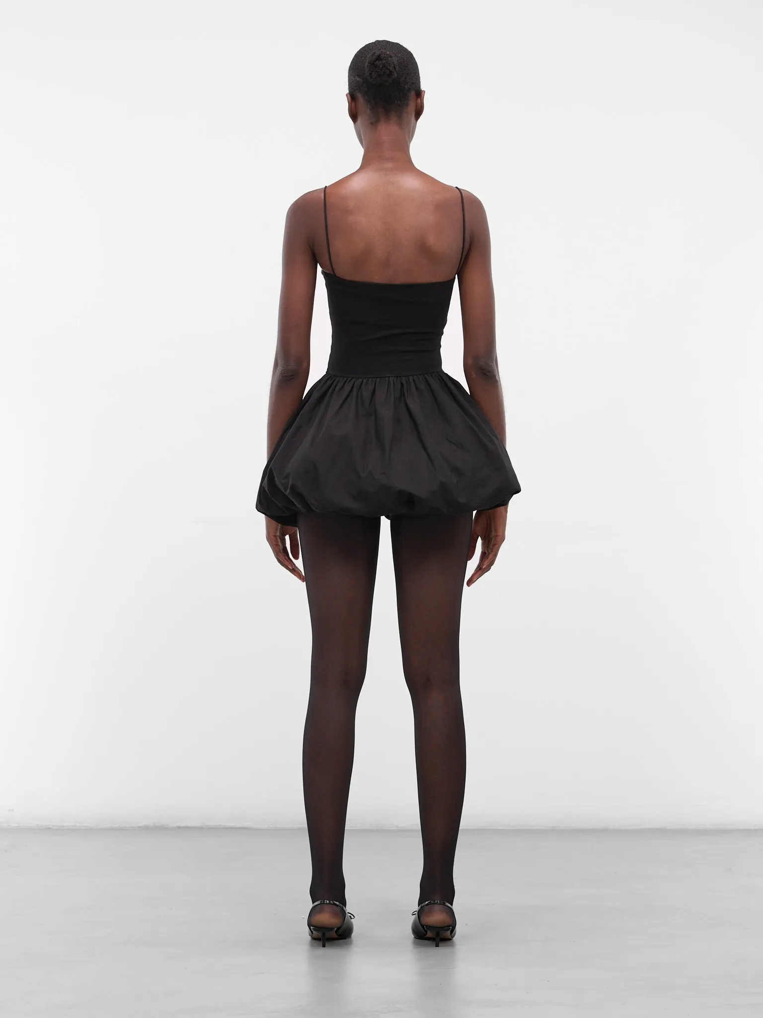 Black Poplin Balloon Mini Dress (FLAW25WWBLMDRS-BLACK) sold by lorenzo product image thumbnail 3
