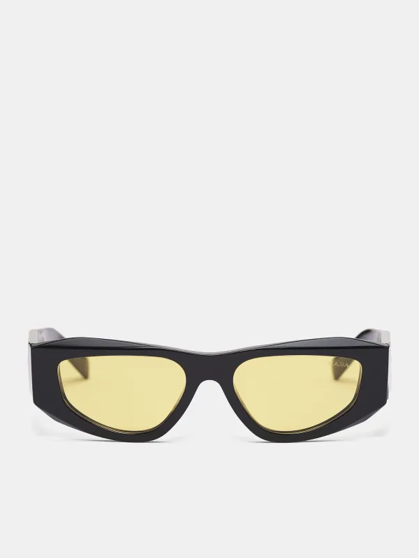 Black PR-B19S Geometric Sunglasses (0PR-B19S-BLACK-YELLOW) sold by lorenzo
