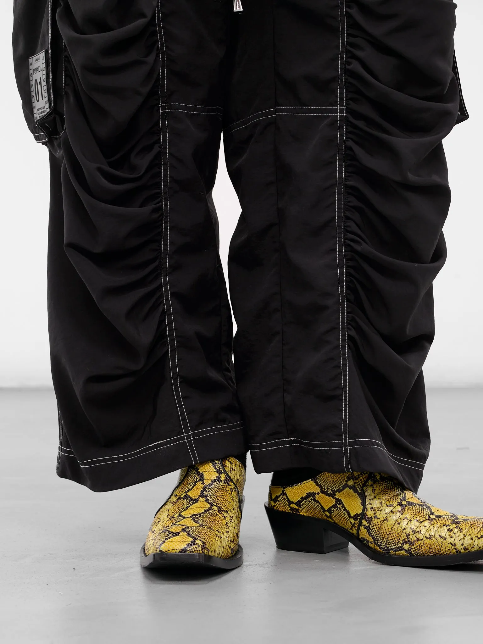 Black Nylon Ruched Cargo Pants (FLAW25MWCRGPT-BLACK) sold by lorenzo product image thumbnail 4