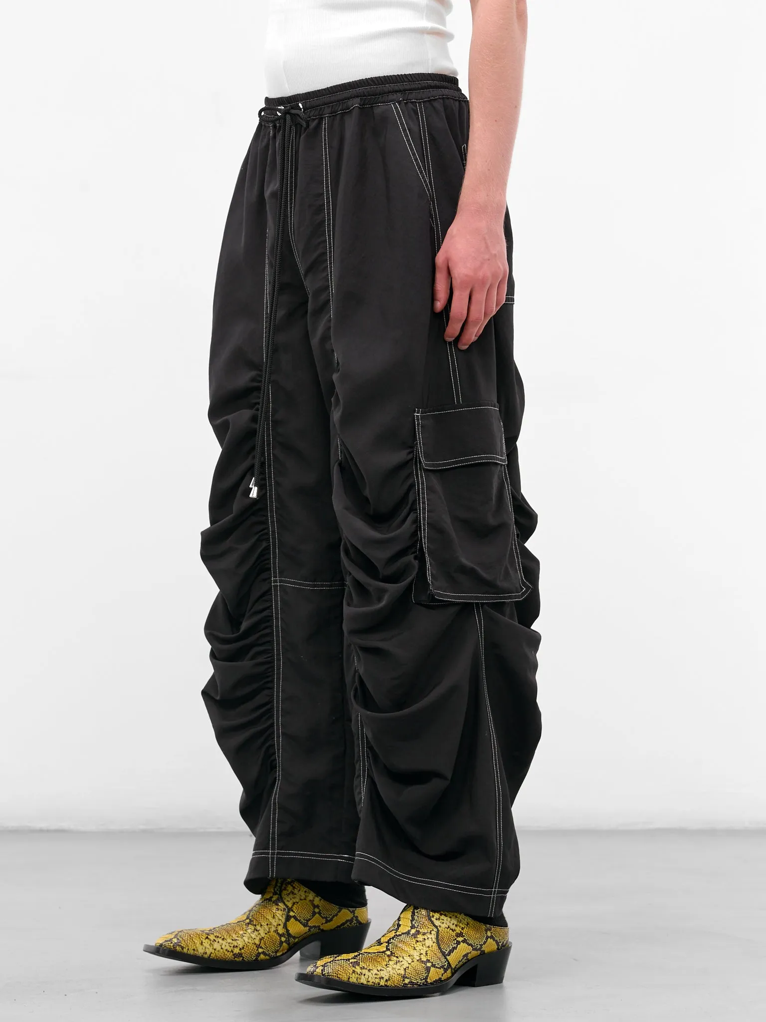 Black Nylon Ruched Cargo Pants (FLAW25MWCRGPT-BLACK) sold by lorenzo product image thumbnail 2