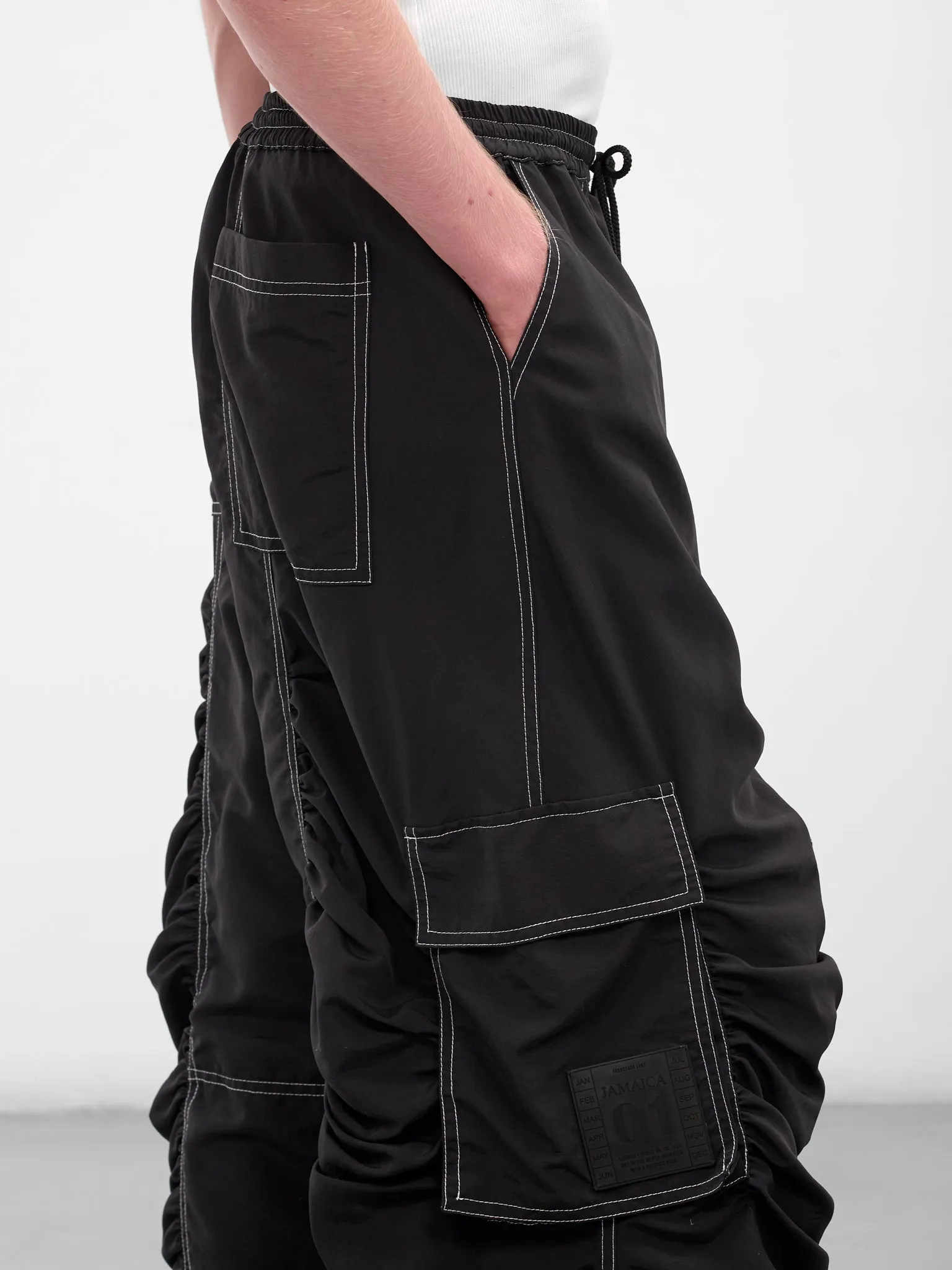 Black Nylon Ruched Cargo Pants (FLAW25MWCRGPT-BLACK) sold by lorenzo product image thumbnail 5