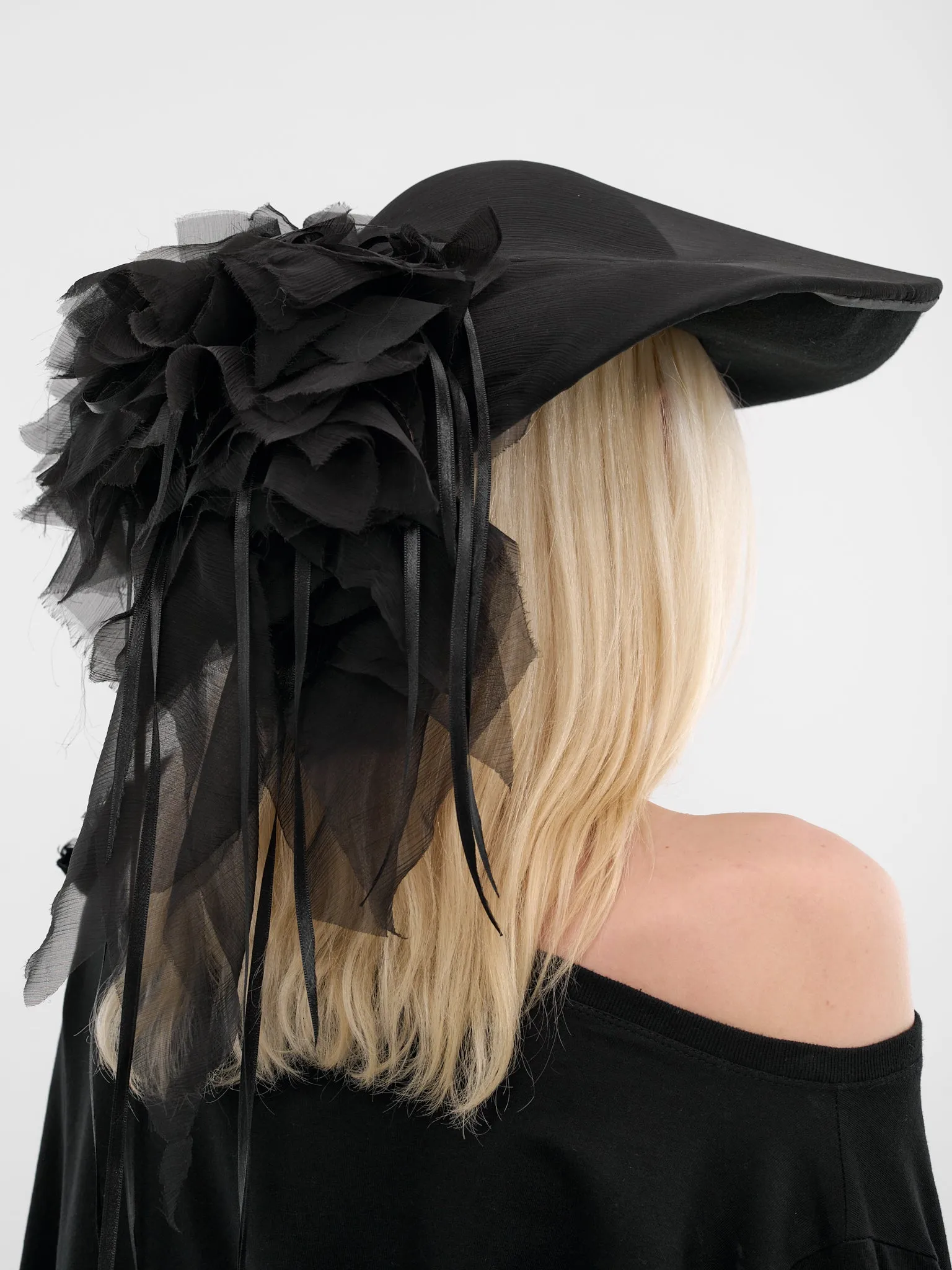 Black Wool Chiffon Flower Hat (PFFW25HA02-BLACK) sold by lorenzo product image thumbnail 3
