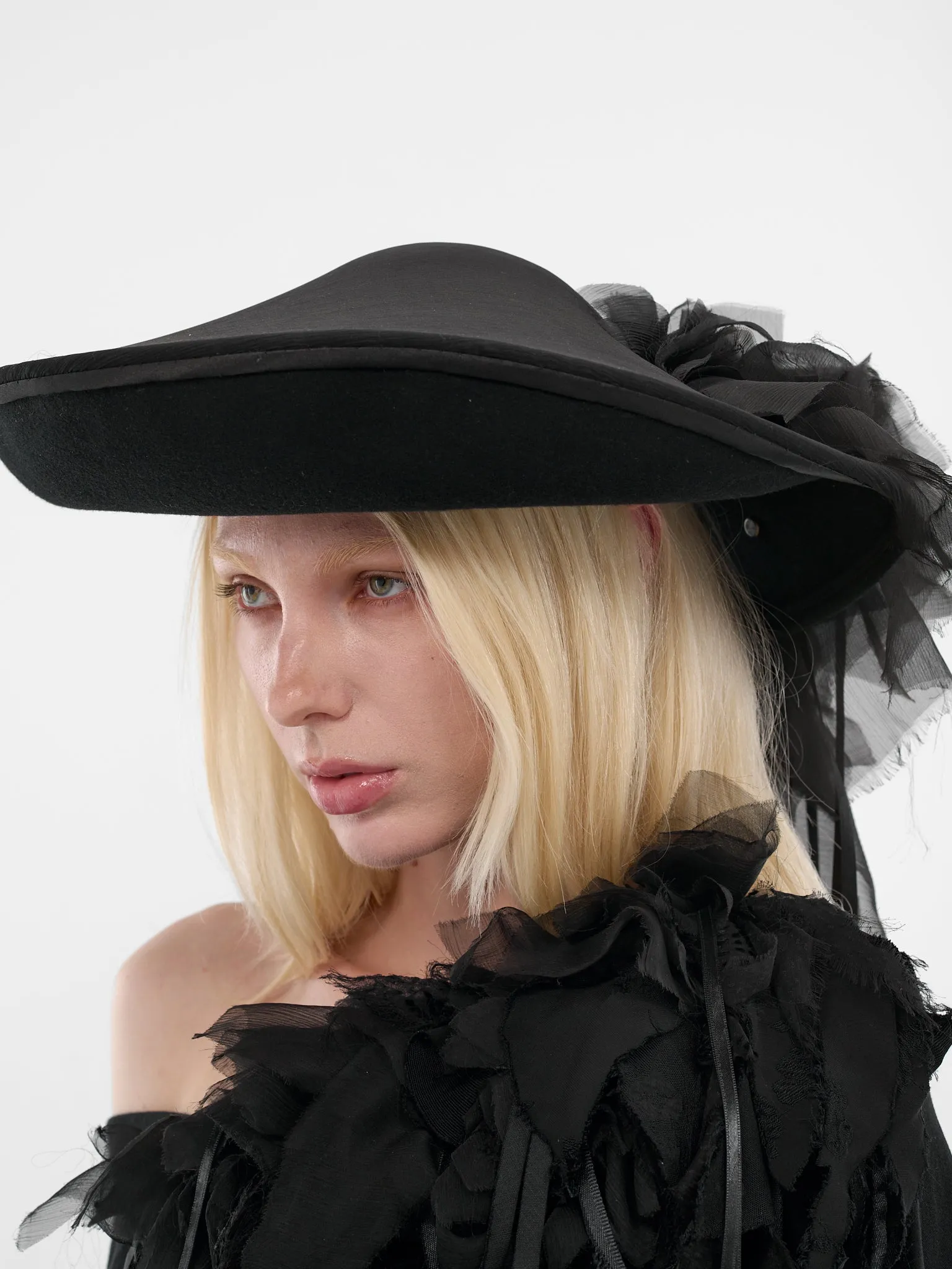 Black Wool Chiffon Flower Hat (PFFW25HA02-BLACK) sold by lorenzo product image thumbnail 2