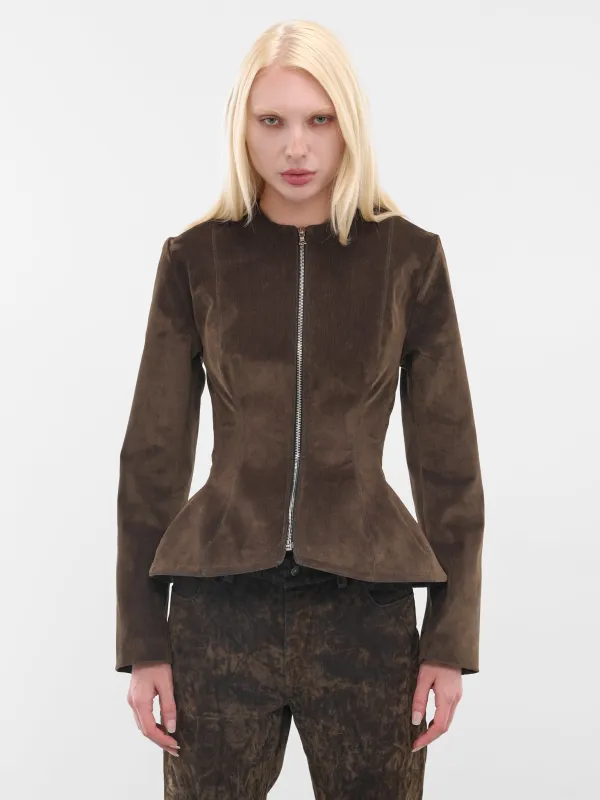 Brown Denim Sculpted Zip Jacket (FFFW25OW05-GREEN) sold by lorenzo