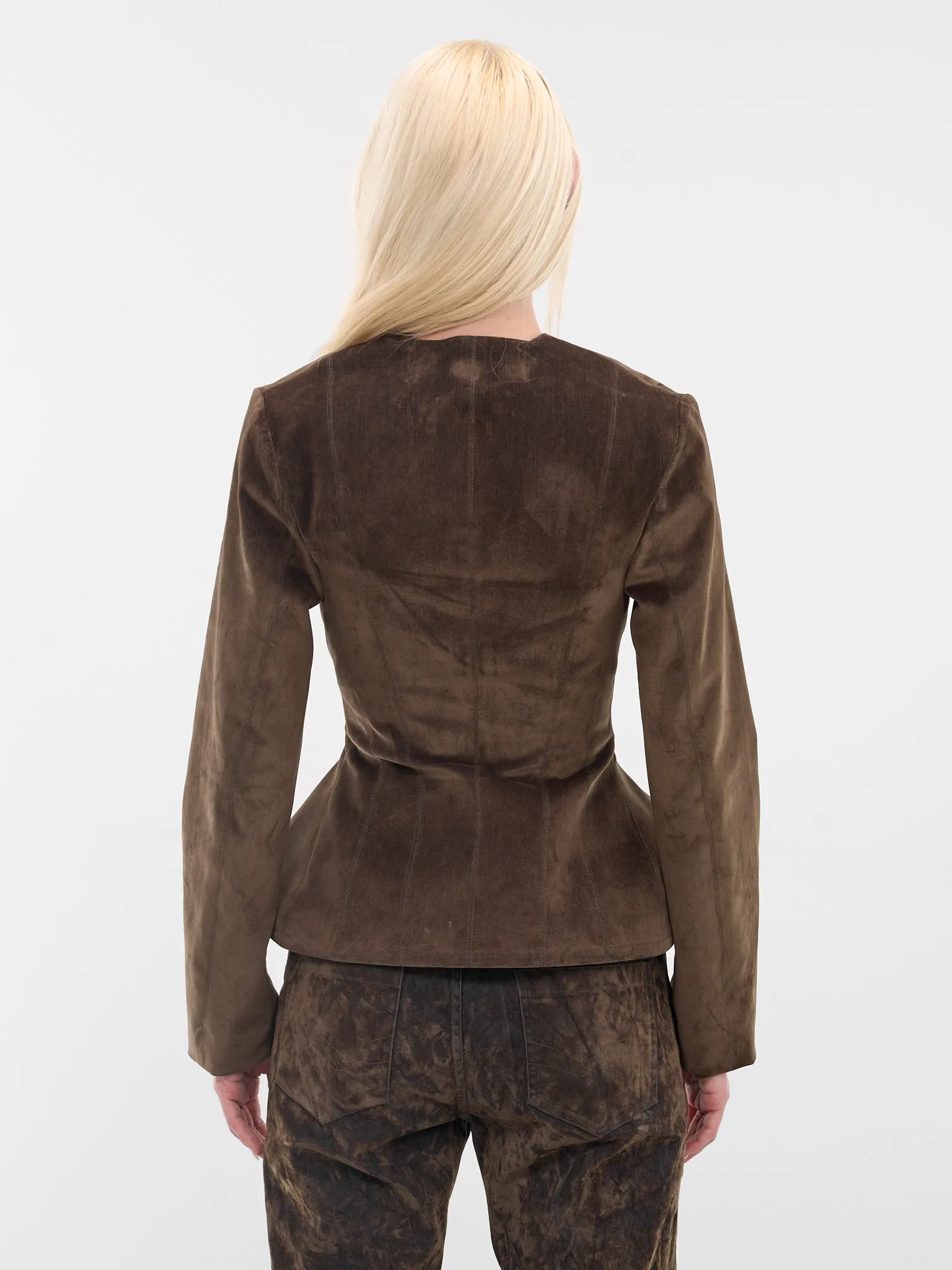 Brown Denim Sculpted Zip Jacket (FFFW25OW05-GREEN) sold by lorenzo product image thumbnail 3