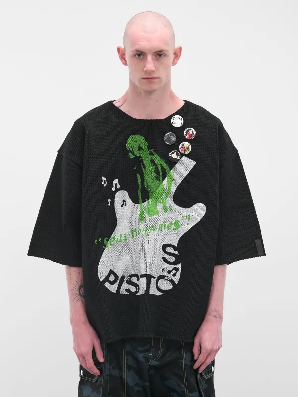 Black Knit Graphic Pin Sweater (KL992-BLACK) sold by lorenzo