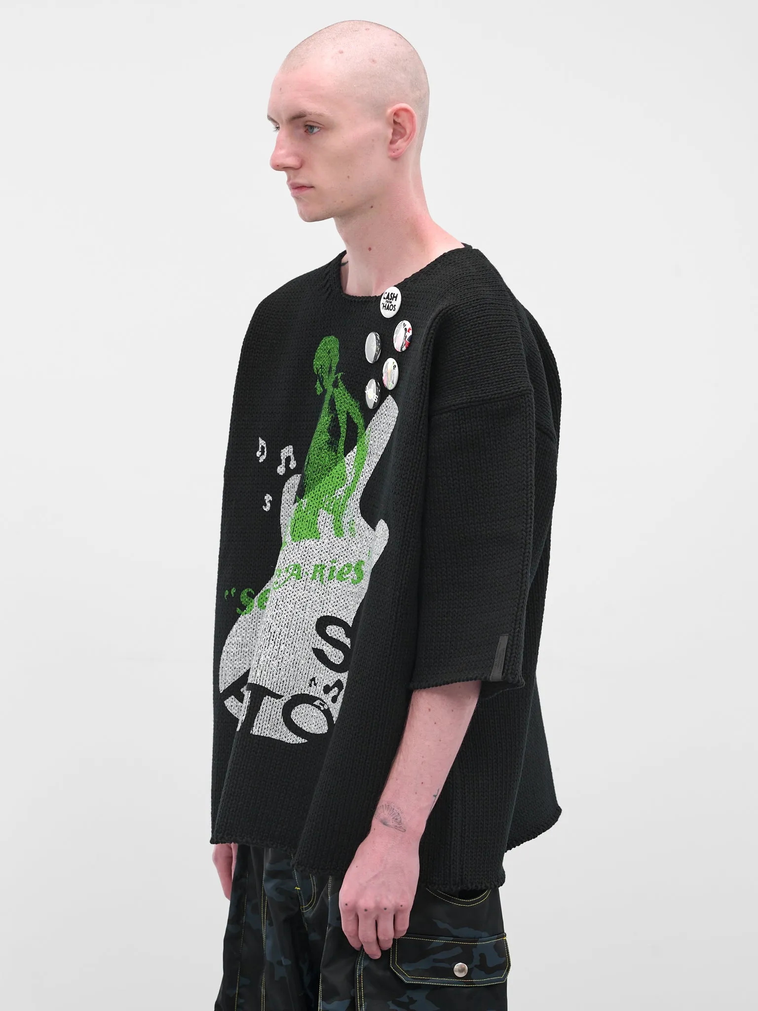 Black Knit Graphic Pin Sweater (KL992-BLACK) sold by lorenzo product image thumbnail 2