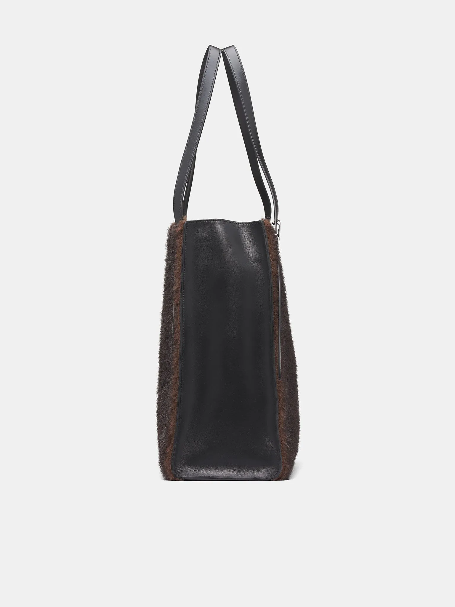 Brown Leather Fur Square Tote (COPBA77F9015B-BROWN) sold by lorenzo product image thumbnail 2